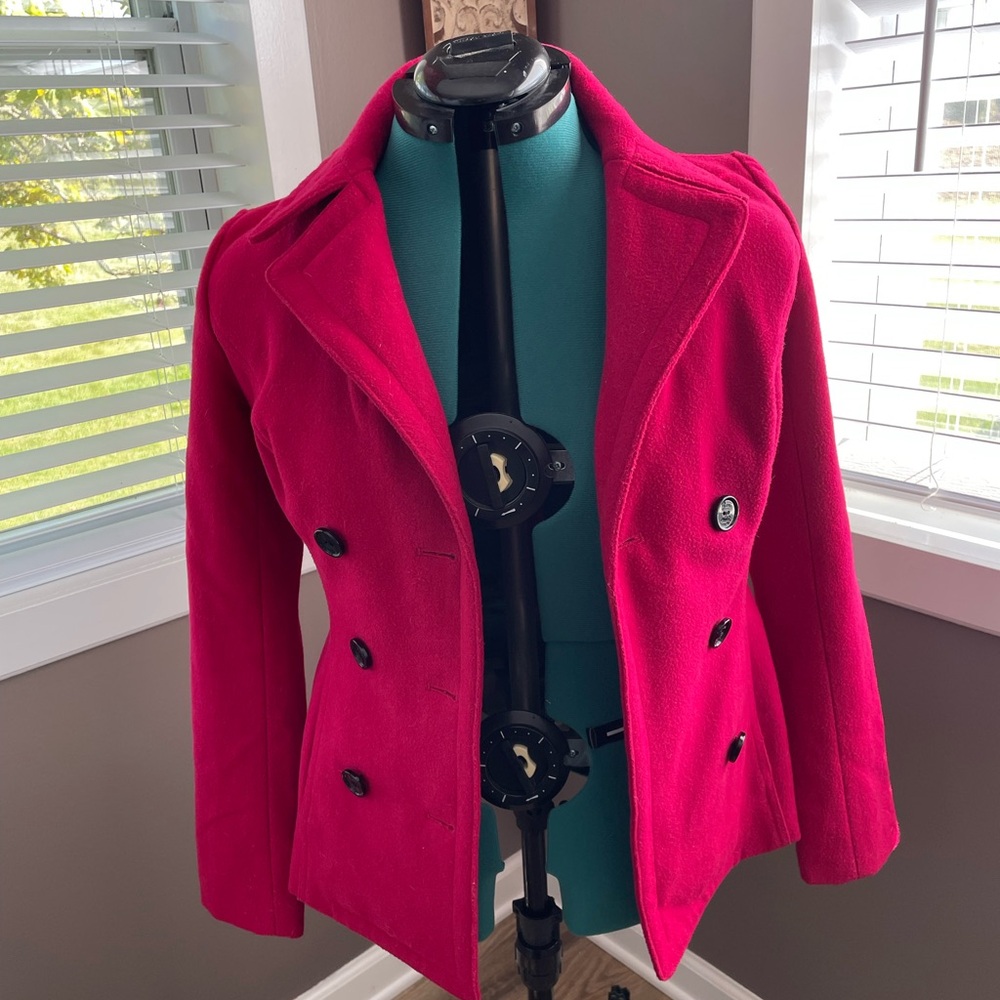 Guess Women's Fuchsia Double-Breasted Pea Coat